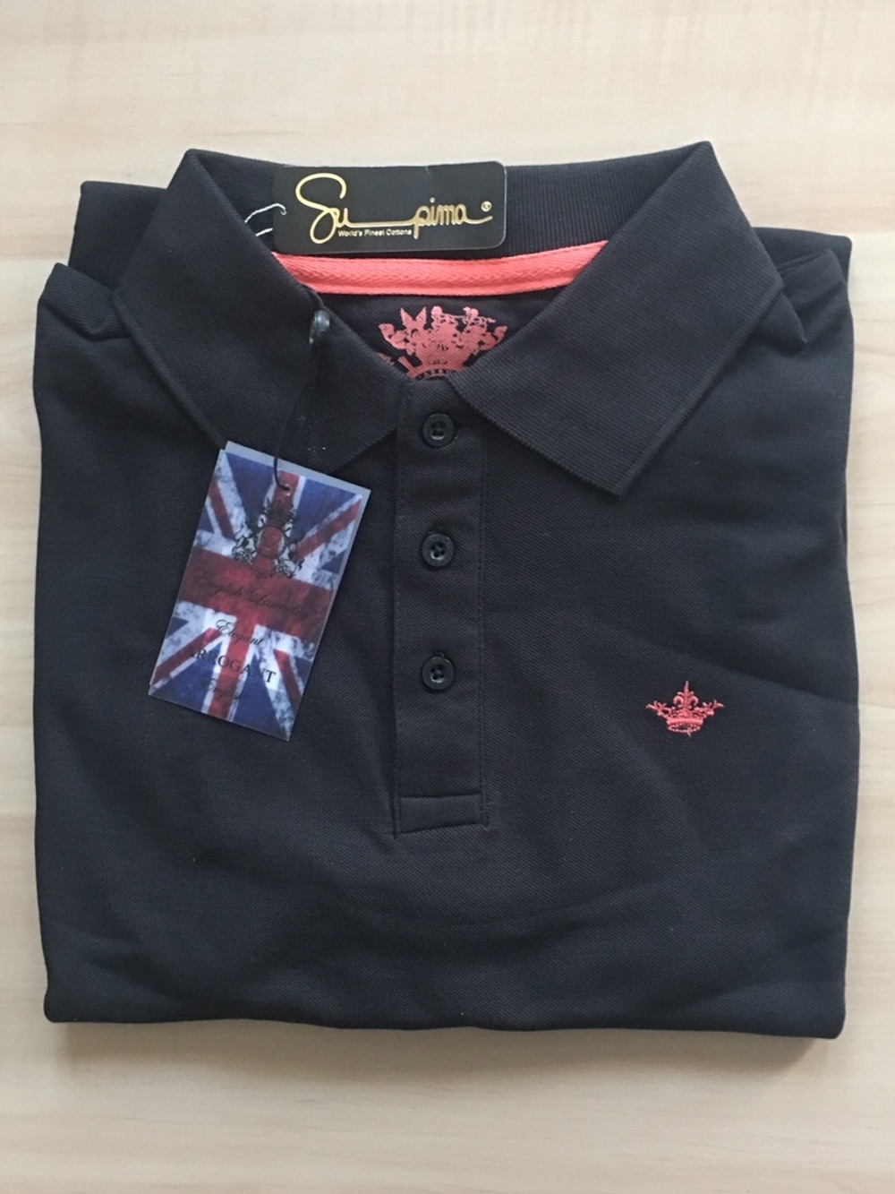NWT English Laundry Black Polo with Coral Embroidered Crest